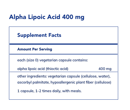 Pure Encapsulations Alpha Lipoic Acid 400 mg label