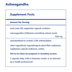 Pure Encapsulations Ashwagandha label