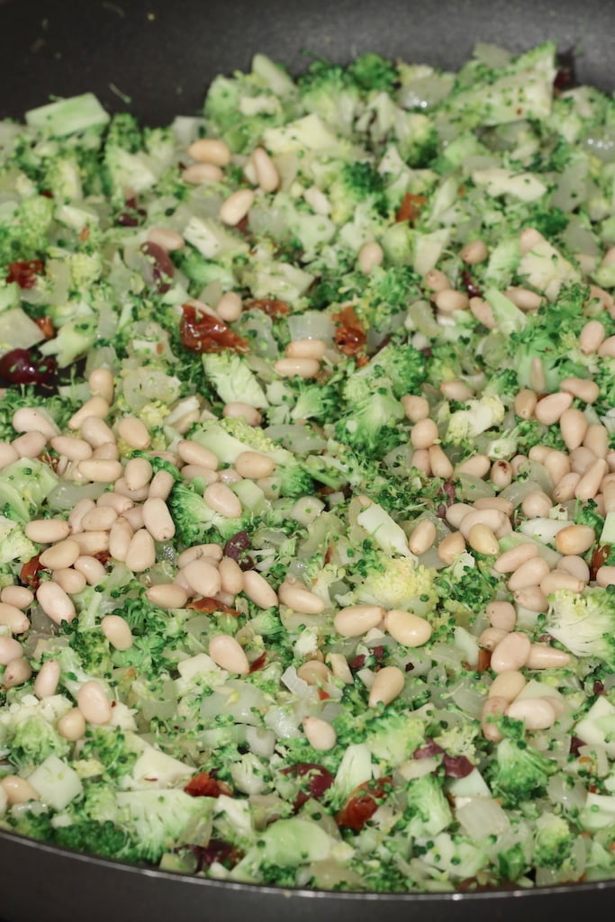 Broccoli and pine nuts for Chickpea Pasta