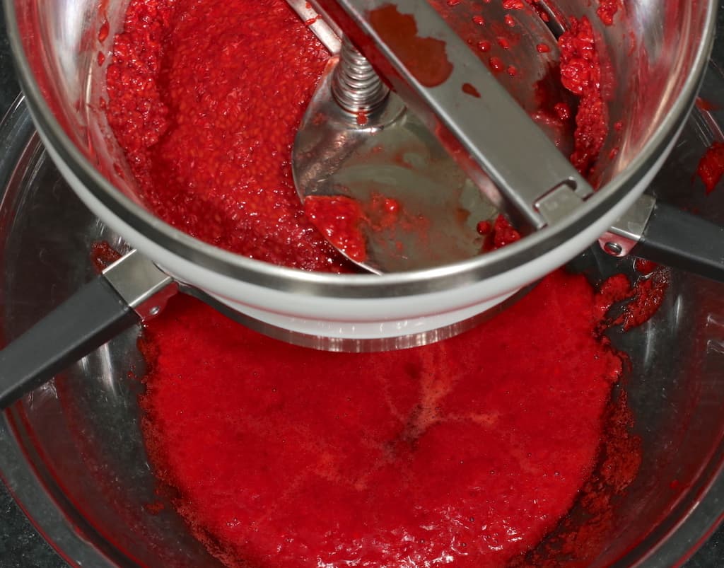 Raspberries processed using food mill