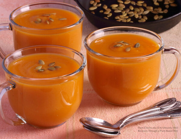 Three glass soup cups of Butternut Squash Soup