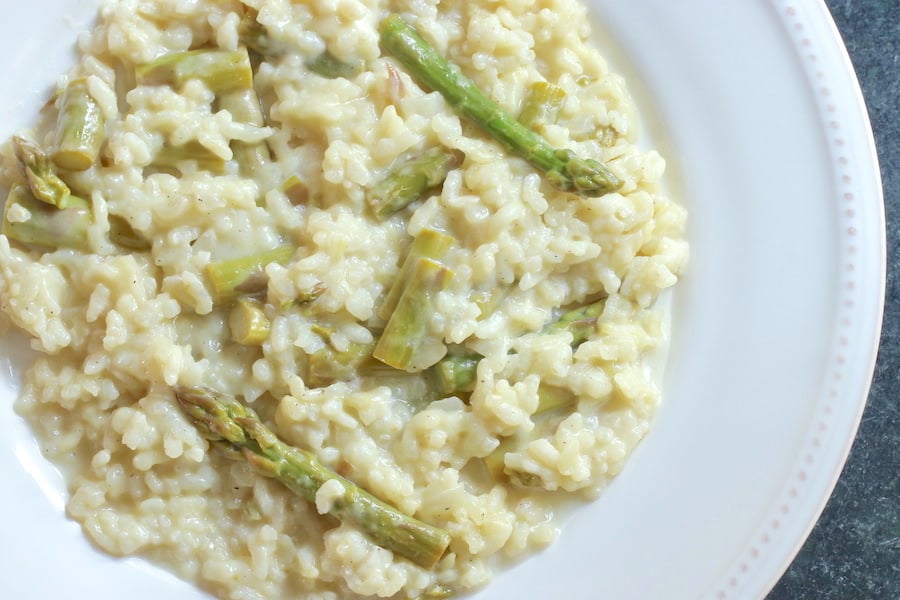 Vegan Asparagus Risotto served on large plate