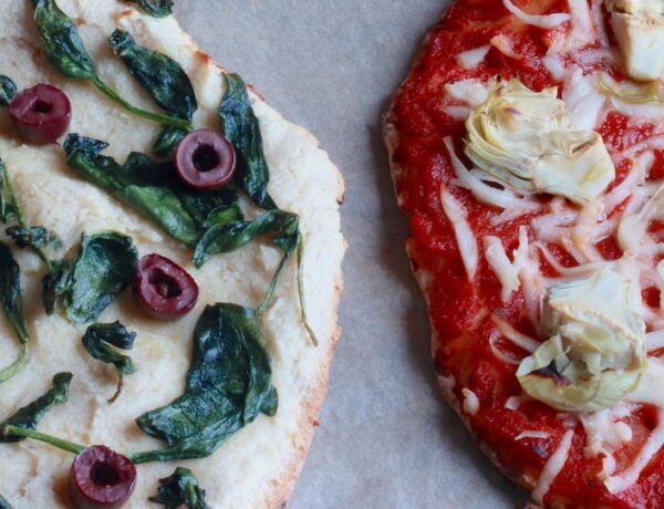 Two varieties of gluten-free vegan pita pizzas