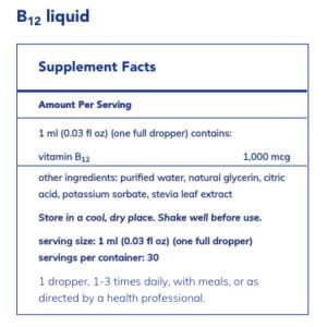 Pure Encapsulations B-12 Liquid label