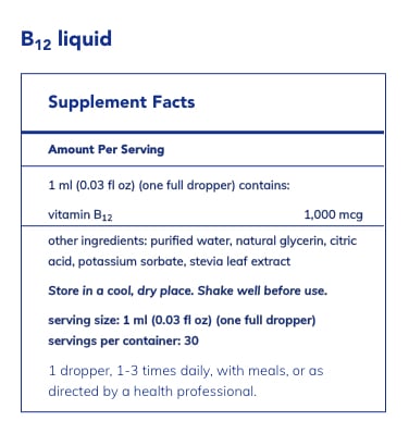 Pure Encapsulations B-12 Liquid label