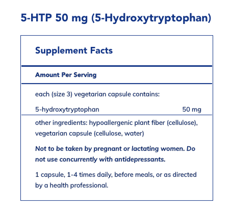 Pure Encapsulatons 5-HTP 50 mg label