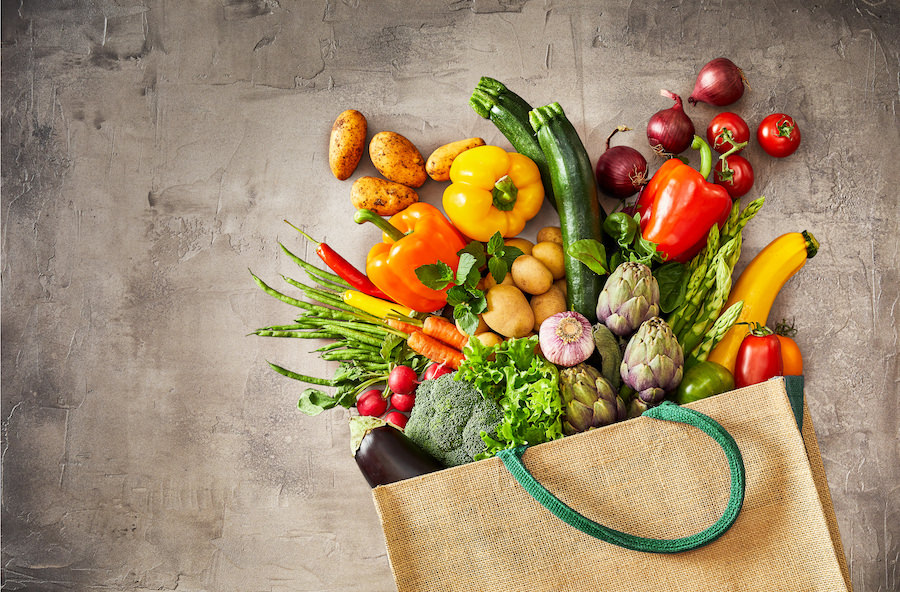 Grocery sack of fruits and vegetables