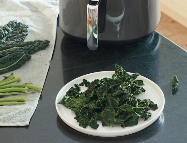 Process of creating air fried kale chips