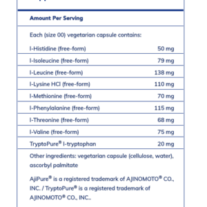 Product label for Pure Encapsulations Essential Aminos