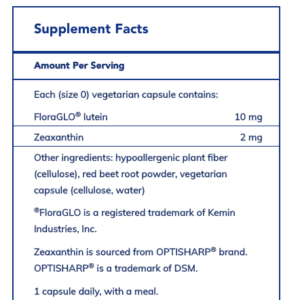 Pure Encapsulations label for Lutein/Zeaxanthin