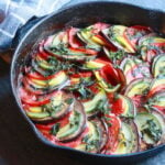 Baked Vegan Ratatouille cooked in a cast iron skillet